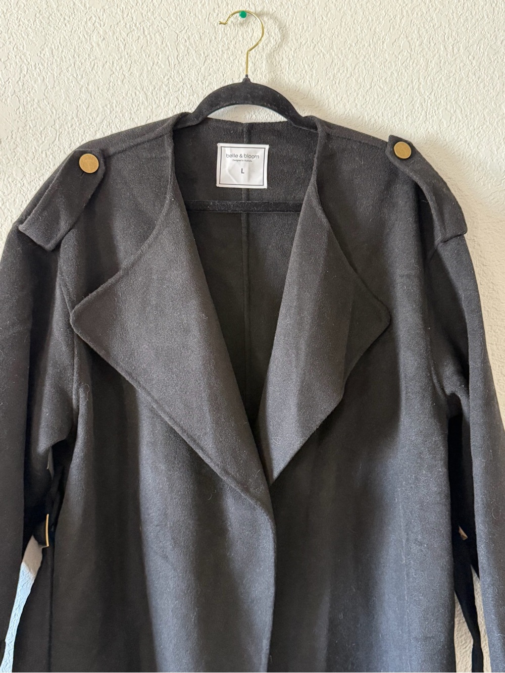 Belle & Bloom Let Me Go Collarless Wool Blend Coat Black Large - Picture 3 of 7